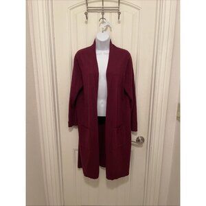 J Jill Long Cardigan Sweater Open Women Size M/P Burg Cotton Silk Wool‎ Blend